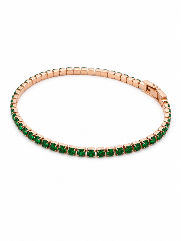 Pulsera Tennis Oro Rosa Esmeralda