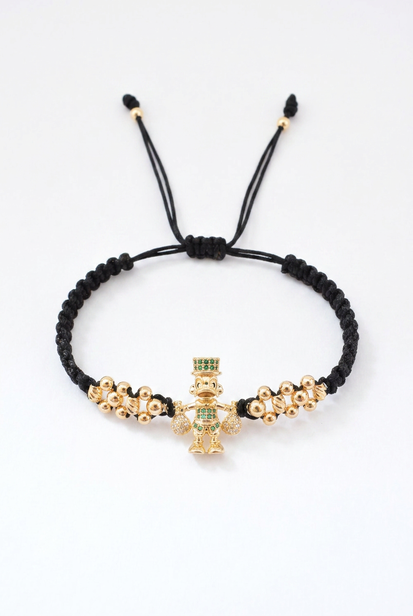 Pulsera Tío Rico en oro laminado 18K con dije de circones y balines 4mm