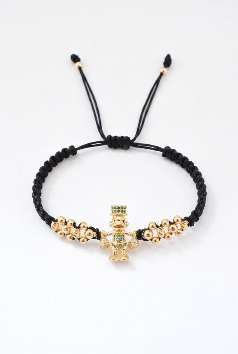 Pulsera Tío Rico en oro laminado 18K con dije de circones y balines 4mm