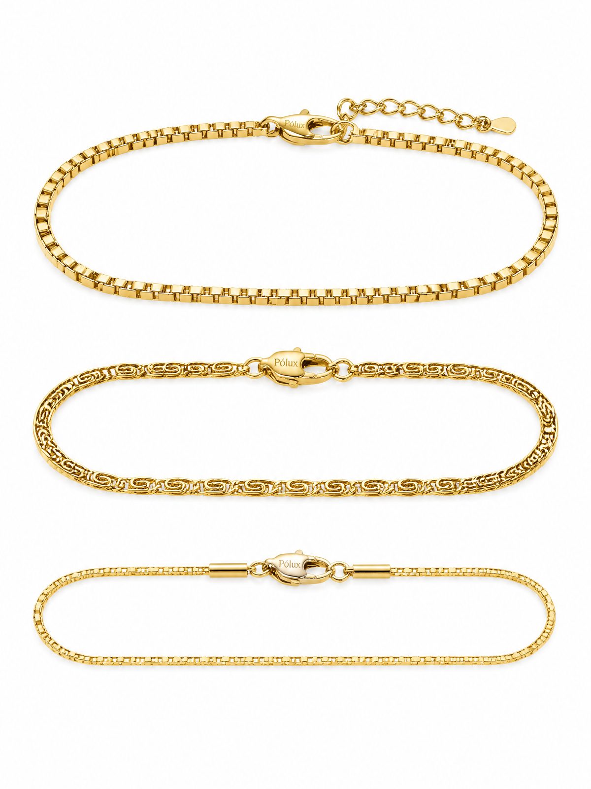 Set x3 Pulseras Minimalistas Enchape Oro 18K