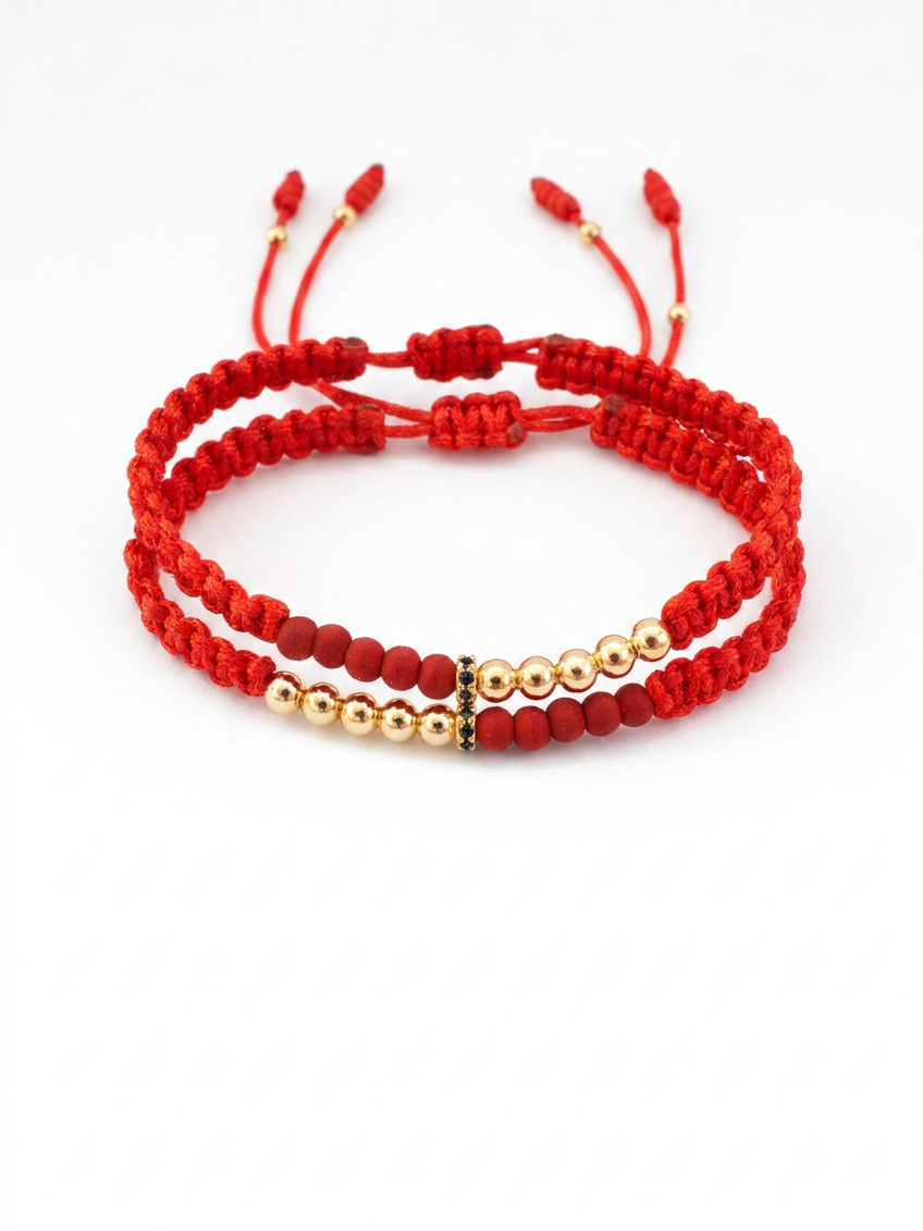 Set Pulseras Parejas Afrodita Oro Laminado 18k - Rojo