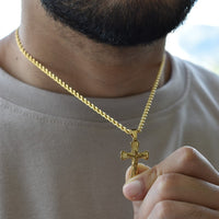 Cadena lazo + dije cristo| Enchape de oro 18k