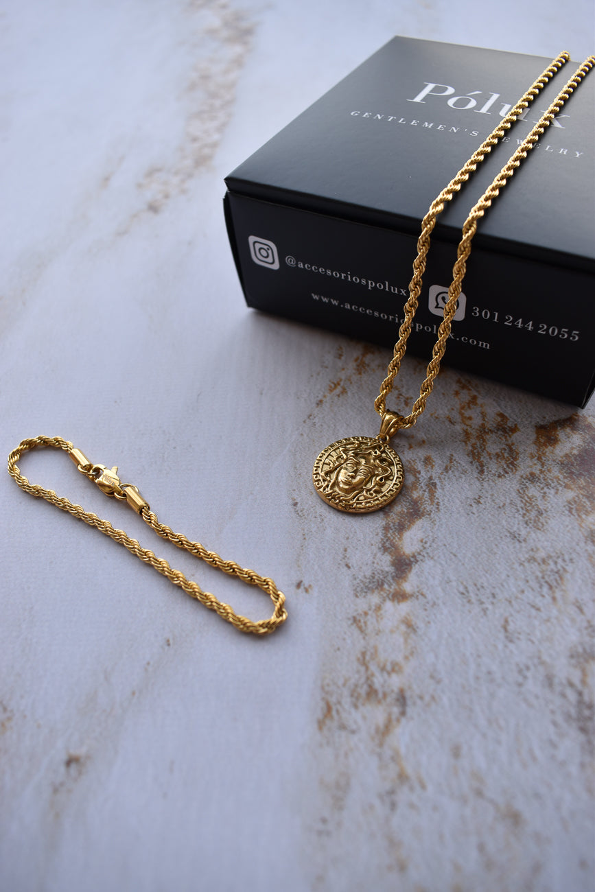 Set lazo + dije medusa | Enchape de oro 18k