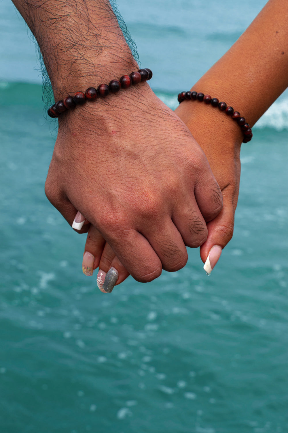 Set de pulsera para parejas Ojo de tigre rojo